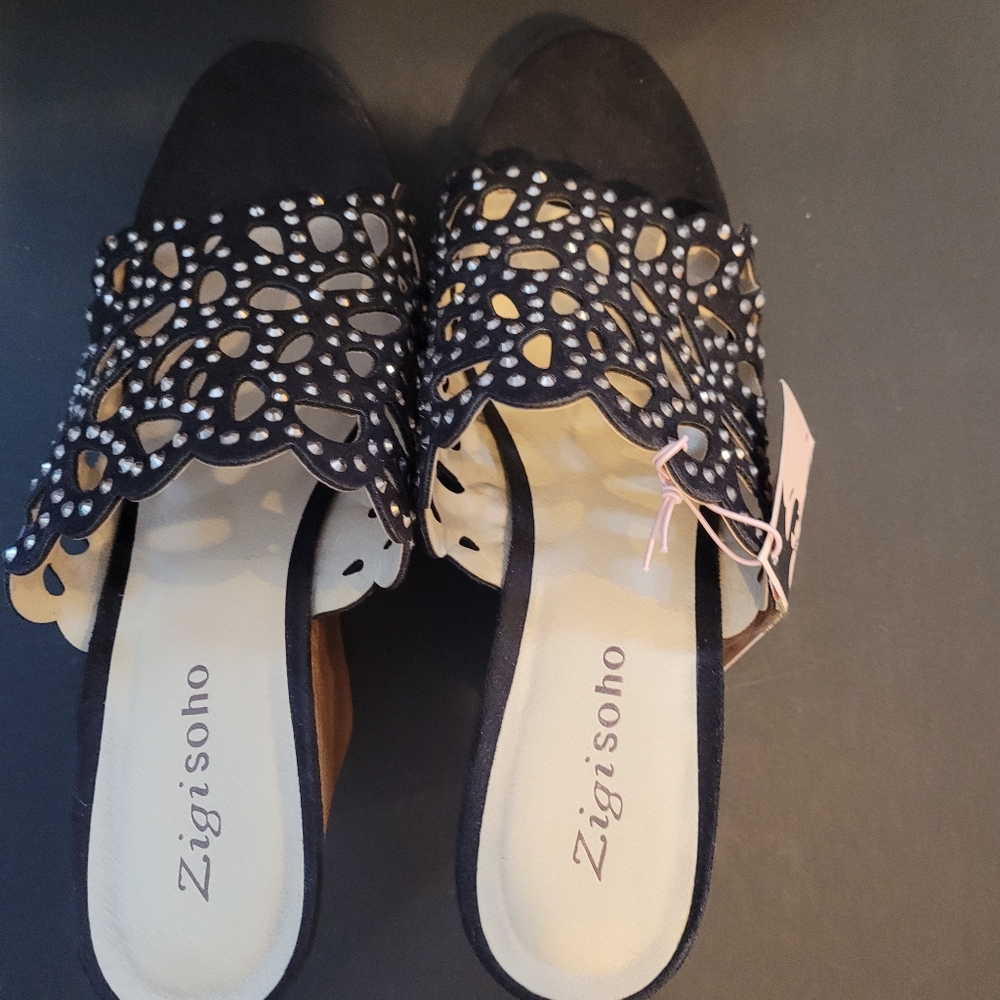 Zigi Soho Loraine Black Rhinestone Wedge Sandals